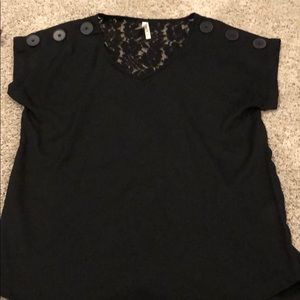 Black dress top with buttons and floral backing